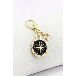Siyah Gold Kuzey Yıldızı Metal Yıldız Gold Renkli Klipsli Cüzdan Süsü Charm Çanta Süsü Anahtarlık