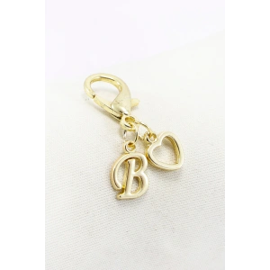 Metal B Harfi Ajurlu Kalp Klipsli Cüzdan Süsü Charm Gold Renkli Çanta Süsü Kişiselleştirilebilir