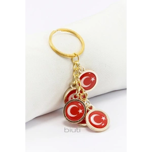 Türk Bayrağı Kırmızı Anahtarlık, Beş Bayraklı Rose Gold Renkli