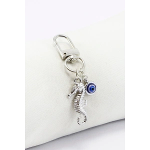 Metal Deniz Atı Nazar Boncuğu Klipsli Küçük Charm Anahtarlık Cüzdan Çanta Süsü