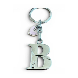 Gümüş Renkli Metal B Harfi Anahtarlık, Pastel Açık Pembe Modern Stil Metal Kalp