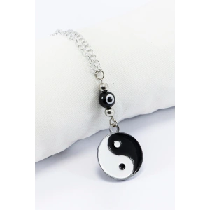 Metal Yin Yang Siyah Cam Nazar Boncuğu Araba Dikiz Ayna Süsü, zincirli Yeni Araba Hediyesi