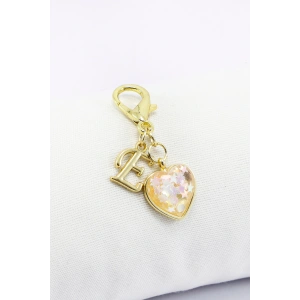 Metal E Harfi Yıldızlı Kalpli Klipsli Cüzdan Süsü Charm Gold Renkli Çanta Süsü Kişiselleştirilebilir