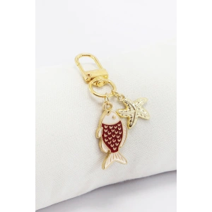 Kırmızı Balık Deniz Yıldızı Figürlü Klipsli Cüzdan Çanta Süsü Charm Gold Renkli