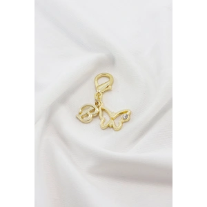 Metal B Harfi Taşlı Kelebek Klipsli Cüzdan Çanta Süsü Charm Gold Renkli