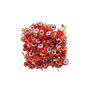 50 Adet Nazar Boncuğu Sarı Çengelli Iğneli Kırmızı (1cm*1,5cm)