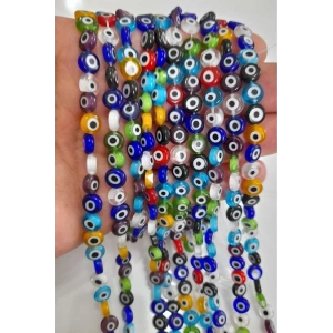 8 Mm Karışık Renkli Yassı Cam Nazar Boncuğu Dizisi