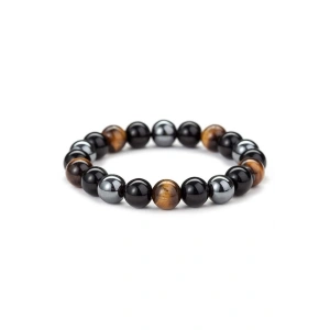 Sertifikalı Obsidyen & Kaplan Gözü & Hematit Doğal Taş Bileklik 8mm
