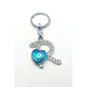 Metal Kristal Taşlı Harf Anahtarlık , R Harfi