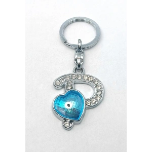 Metal Kristal Taşlı Harf Anahtarlık , P Harfi