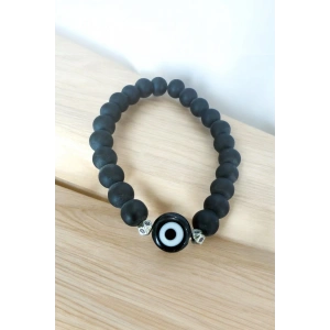 El Yapımı Cam Siyah Nazar Boncuklu Siyah Bileklik