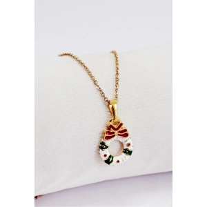 Yeni Yıl Christmas Gold Renkli Çelik Zincirli Kolye, Hediyelik Yılbaşı Kolye