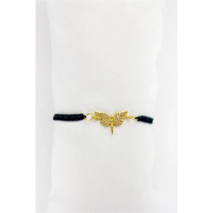 Parlak Taşlı Anka Kuşlu Koyu Yeşil İpli Asansörlü Ayarlanabilir Bileklik, Hediyelik Bileklik