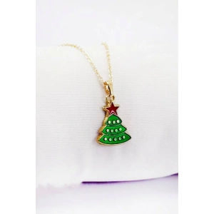 Gold Zincirli Yılbaşı Çam Ağacı Kolye, Hediyelik Christmas Kolye (45 cm)