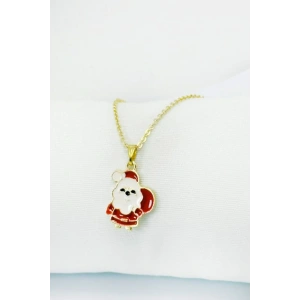 Gold Zincirli Yılbaşı Noel Baba Figürlü Kolye, Hediyelik Christmas Kolye (45 cm)