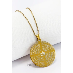 Gold Paslanmaz Çelik Çift Taraflı Kişiselleştirilebilir Dört Kul Yazılı Kolye Plaka 3,5cm