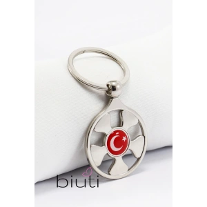 Çarkı FelekTürk Bayrağı Metal Anahtarlık, Hediyelik Çanta Süsü