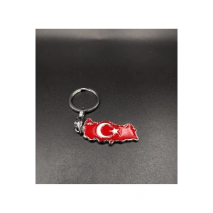 Türkiye Haritası Türk Bayrağı Desenli Metal Anahtarlık - Hediyelik Eşya
