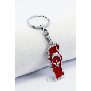 Kırmızı Türkiye Haritası Metal Anahtarlık, Türk Bayrağı Çanta Süsü