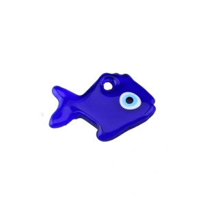 Büyük Boy Cam Nazar Boncuğu, Delikli Balık Modeli, 9.5x14 cm
