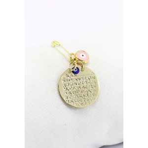 Gold Renkli Mineli Pembe Nazar Boncuğu Metal Ayetel Kürsi Bebek İçin Çengelli Iğne 1 Adet