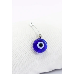 Bebek Mevliti El Yapımı Cam Lacivert Nazar Boncuğu Çengelli İğne, Hediye Paketi Bohça Süsü 1,5cm