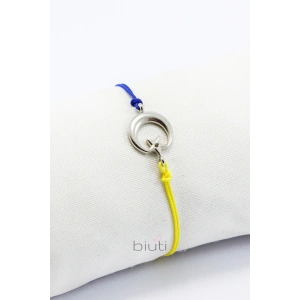 Lacivert Sarı İpli Asansörlü Gümüş Renkli Metal Ay Yıldız Bileklik, Hediyelik Bileklik
