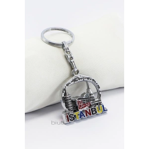 Renkli İstanbul Silüeti Metal Anahtarlık, Hediyelik Çanta Süsü