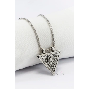 Metal Üçgen Cevşen Kolye Zincirli