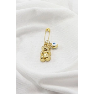 1 Adet Nazar Boncuklu Jelibon Ayıcık Çengelli İğne, Nişan, Düğün, Mevlit ve Hediye Paketi Aksesuarı Gold Renkli