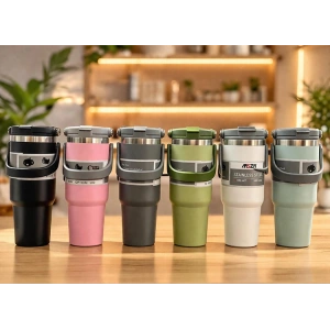900 ml Taşıma Kulplu Paslanmaz Çelik Termos Mug - Vakumlu Isı Yalıtımlı Bardak ALK3137