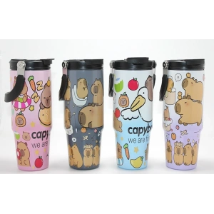 Kapibara Capybara Desenli Isı Muhafazalı Pipetli Dev Çelik Kupa (Tumbler) Alk4431