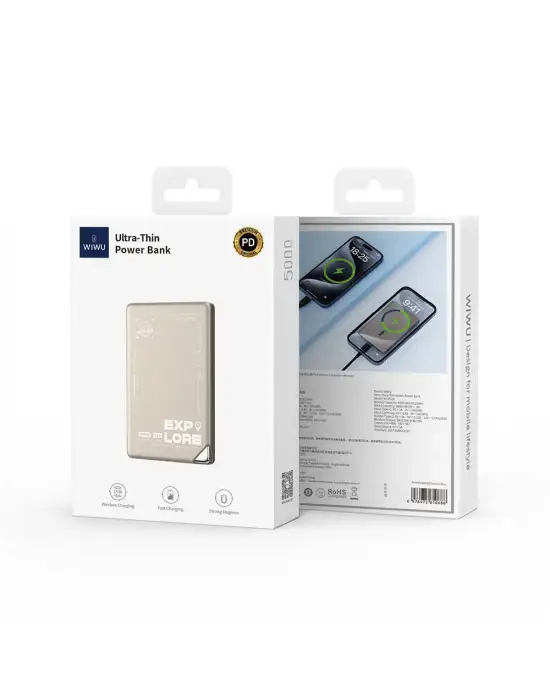 WİWU WI-P019 ULTRA-THİN EXPLORE SERİSİ LED GÖSTERGELİ 15W 5000MAH KABLOSUZ MAGSAFE POWERBANK
