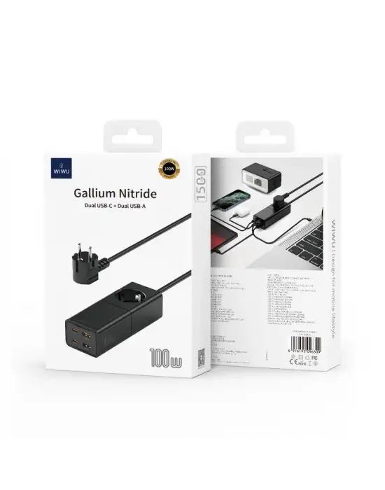 WİWU Wİ-S004 GAN TECH ÇİFT TYPE-C VE ÇİFT USB-A GİRİŞLİ PRİZ 100W 150CM