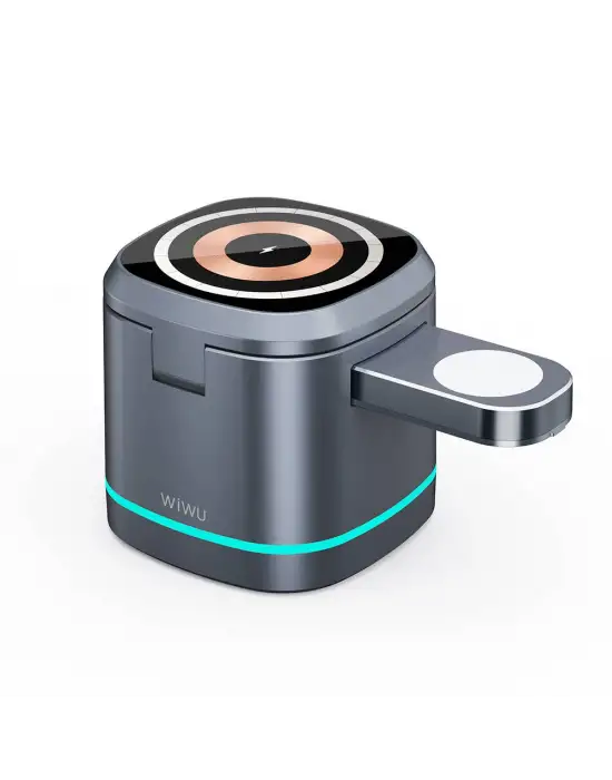 WİWU Wİ-W024 RUBİK KÜP AMBİYANS IŞIKLI TELEFON&AKILLI SAAT&KULAKLIK İÇİN 15W 3İN1 KABLOSUZ ŞARJ STANDI