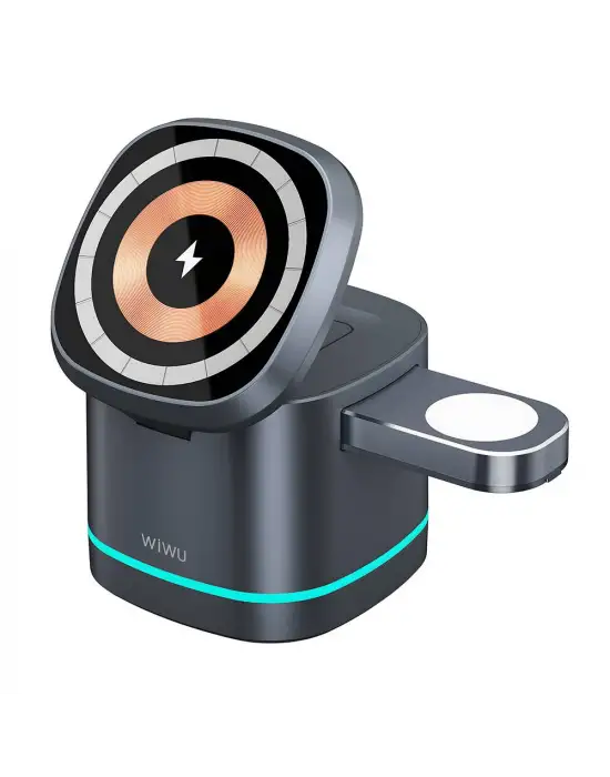 WİWU Wİ-W024 RUBİK KÜP AMBİYANS IŞIKLI TELEFON&AKILLI SAAT&KULAKLIK İÇİN 15W 3İN1 KABLOSUZ ŞARJ STANDI