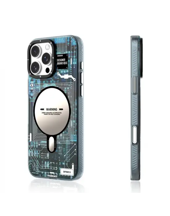 APPLE İPHONE 16 PRO MAX KILIF MAGSAFE ŞARJ ÖZELLİKLİ YOUNGKİT TECHNOLOGY SERİSİ KAPAK MAVİ