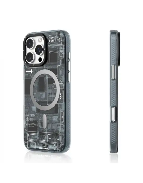 APPLE İPHONE 16 PRO MAX KILIF MAGSAFE ŞARJ ÖZELLİKLİ YOUNGKİT TECHNOLOGY SERİSİ KAPAK MAVİ