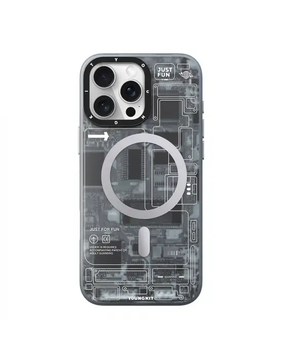 APPLE İPHONE 16 PRO MAX KILIF MAGSAFE ŞARJ ÖZELLİKLİ YOUNGKİT TECHNOLOGY SERİSİ KAPAK MAVİ