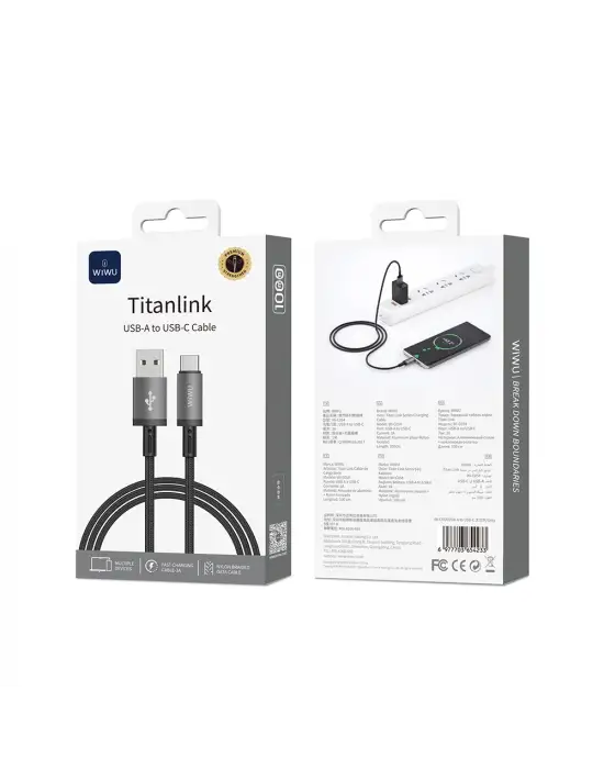 WİWU Wİ-C054 TİTANLİNK SERİSİ USB-A TO TYPE-C HIZLI ŞARJ ÖZELLİKLİ DATA VE ŞARJ KABLOSU 1M