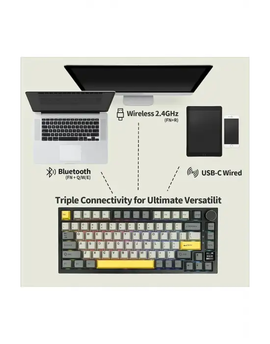 AJAZZ AK820 PRO SİYAH RGB %75 TKL GİFT SWİTCH KABLOLU/KABLOSUZ MEKANİK OYUNCU KLAVYESİ