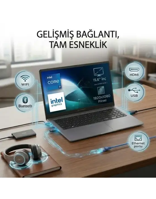 ASUS EXPERTBOOK P1 15.6 P1503CVA-C716512G0D - CORE 7 240H İŞLEMCİ - 16GB DDR5 RAM -512GB NVME SSD-FREEDOS NOTEBOOK