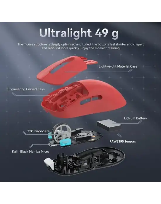 ATTACK SHARK X3 PRO KIRMIZI ŞARJLI MAKROLU ERGONOMİK OPTİK KABLOSUZ OYUNCU MOUSE