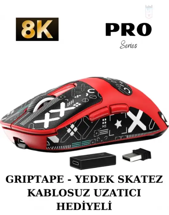 ATTACK SHARK X3 PRO KIRMIZI ŞARJLI MAKROLU ERGONOMİK OPTİK KABLOSUZ OYUNCU MOUSE