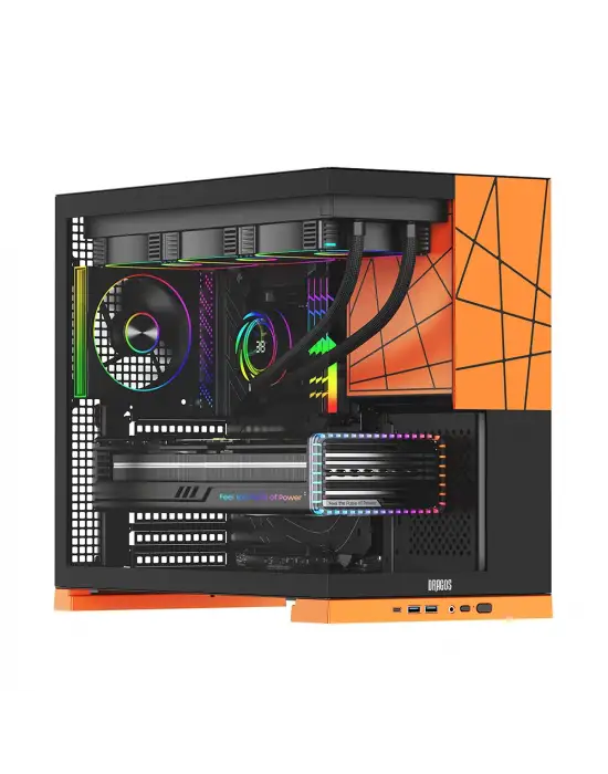 DRAGOS PRİZMA 5X ARGB FAN TYPE-C 1000W 80+ BRONZE PCIE 5.1 ATX 3.0 ATX MİD TOWER KASA TURUNCU