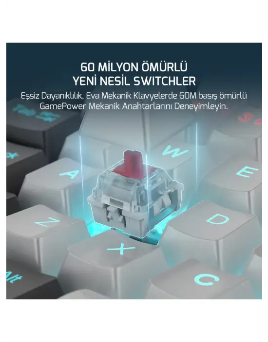 GAME POWER EVA 3 60M MEKANİK RED SWİTCH TÜRKÇE Q 88 TUŞ USB GAMİNG KLAVYE