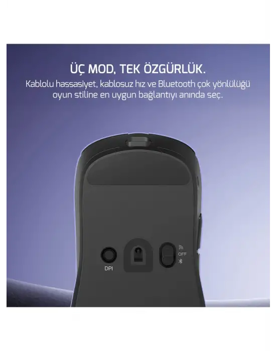 GAMEPOWER RADUS SİYAH ŞARJLI MAKROLU ERGONOMİK OPTİK KABLOLU/KABLOSUZ OYUNCU MOUSE