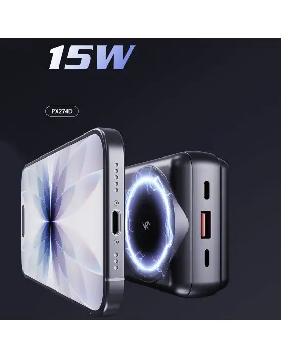 LENYES PX274D PD 22.5W STANDLI M-SAFE ŞARJ ÖZELLİKLİ WİRELESS POWERBANK 15W 20000MAH