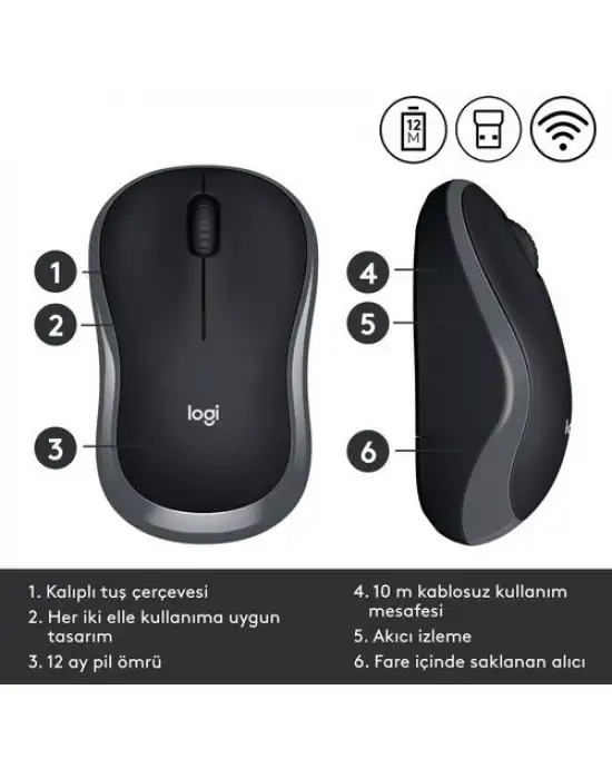 Logitech M185 Gri 910-002235 Wireless Optik Mouse