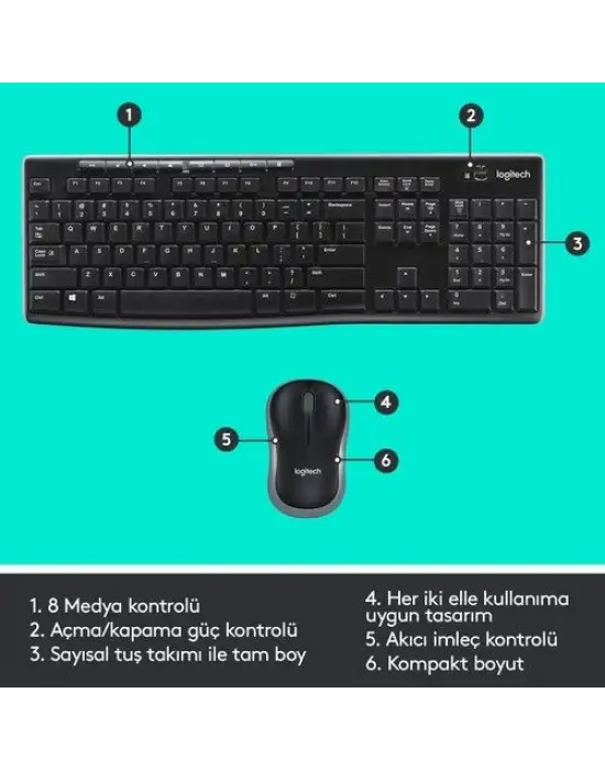 Logitech MK270 920-004525 Kablosuz Klavye Mouse Seti